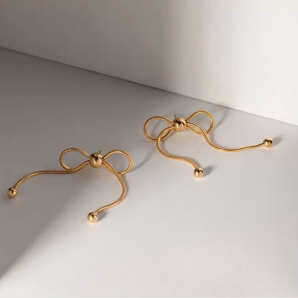 Stainless Steel Bow Tassel Earrings - Picture 3 of 4